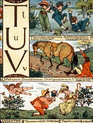 T bis V aus einem Alphabet basierend auf alten Kinderreimen